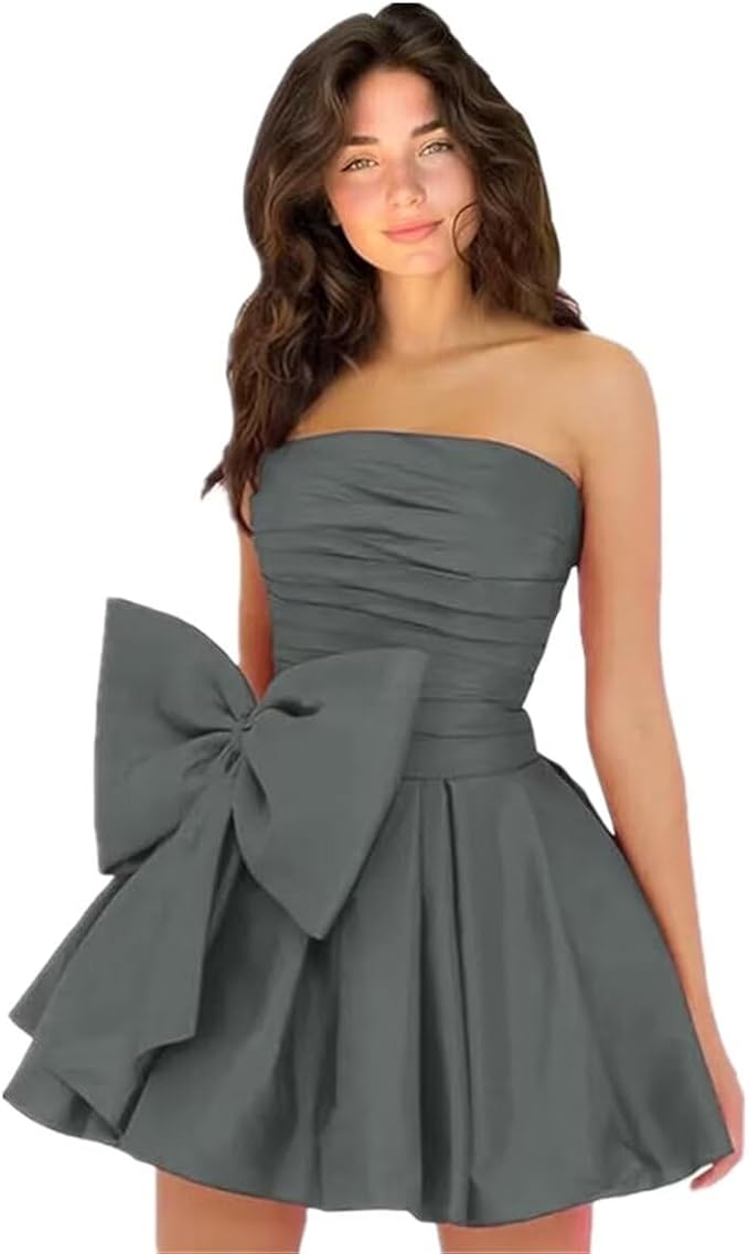 Simple Sleeveless Ruched Mini Homecoming Dress with Bow, Perfect for Any Party BM bride