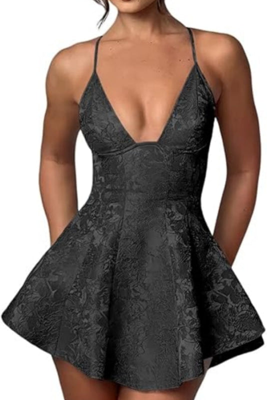 Halter Satin Mini Homecoming Dress with Ruffled Floral Jacquard, Perfect for Parties BM bride