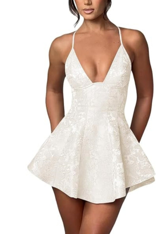 Halter Satin Mini Homecoming Dress with Ruffled Floral Jacquard, Perfect for Parties BM bride