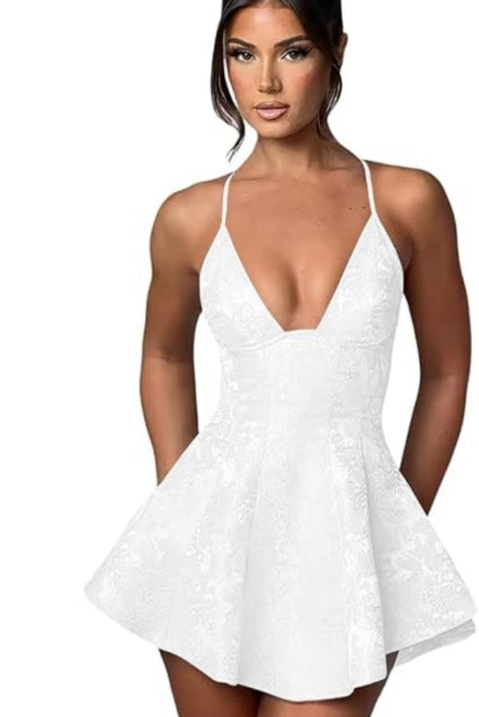 Halter Satin Mini Homecoming Dress with Ruffled Floral Jacquard, Perfect for Parties BM bride