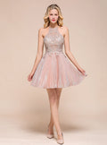 Halter Sleeveless Lace Mini Dress BMbride