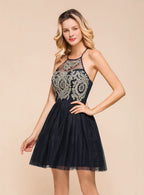 Halter Sleeveless Tulle Short Mini Dress BMbride