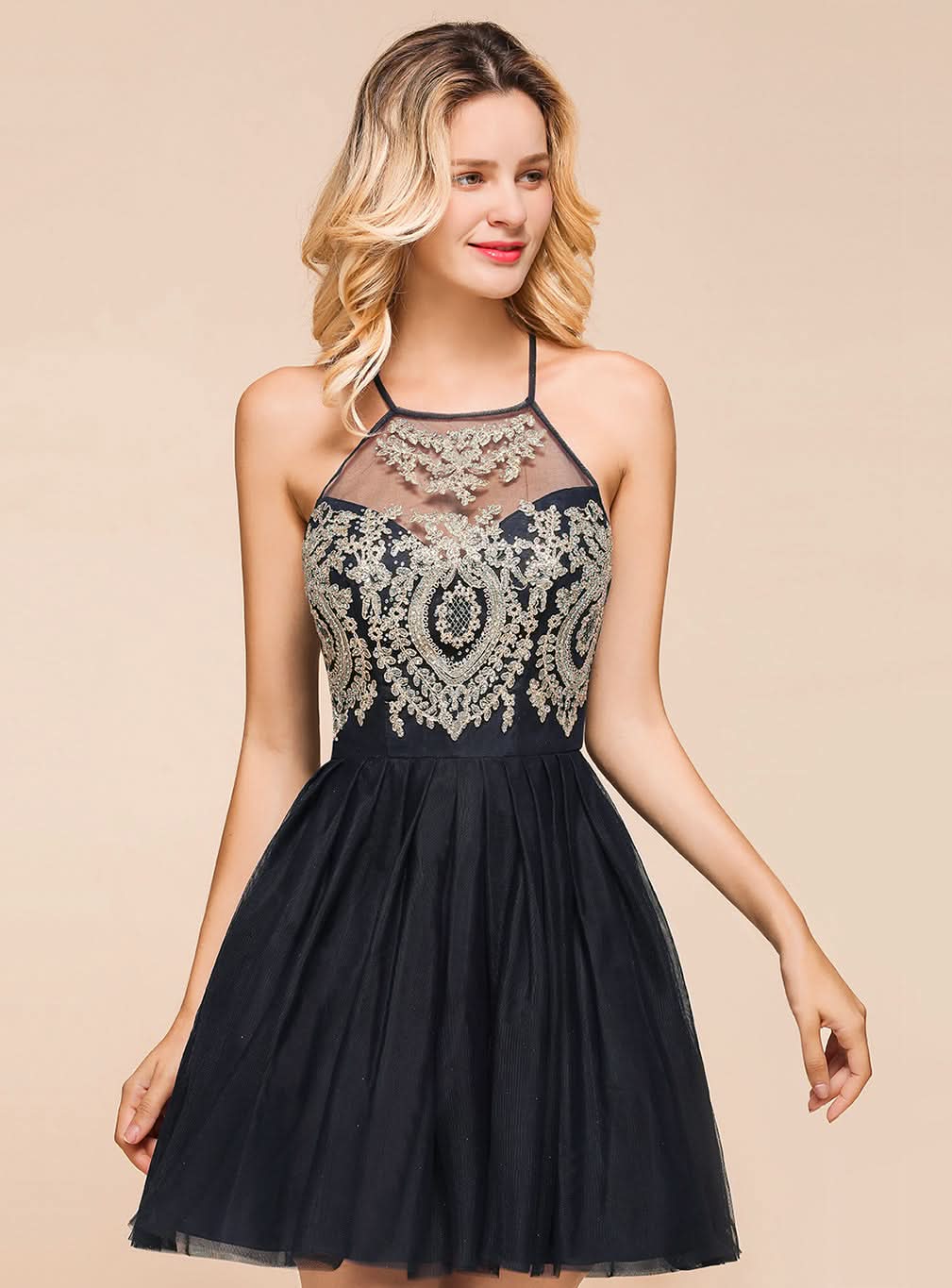 Halter Sleeveless Tulle Short Mini Dress BMbride