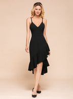 Hi-Lo Deep V-Neck Spaghetti Straps Sleeveless Dress BMbride