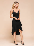 Hi-Lo Deep V-Neck Spaghetti Straps Sleeveless Dress BMbride