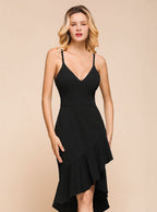 Hi-Lo Deep V-Neck Spaghetti Straps Sleeveless Dress BMbride