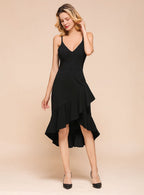 Hi-Lo Deep V-Neck Spaghetti Straps Sleeveless Dress BMbride