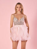 Charming A-Line V Neck Tulle Homecoming Dress BM bride