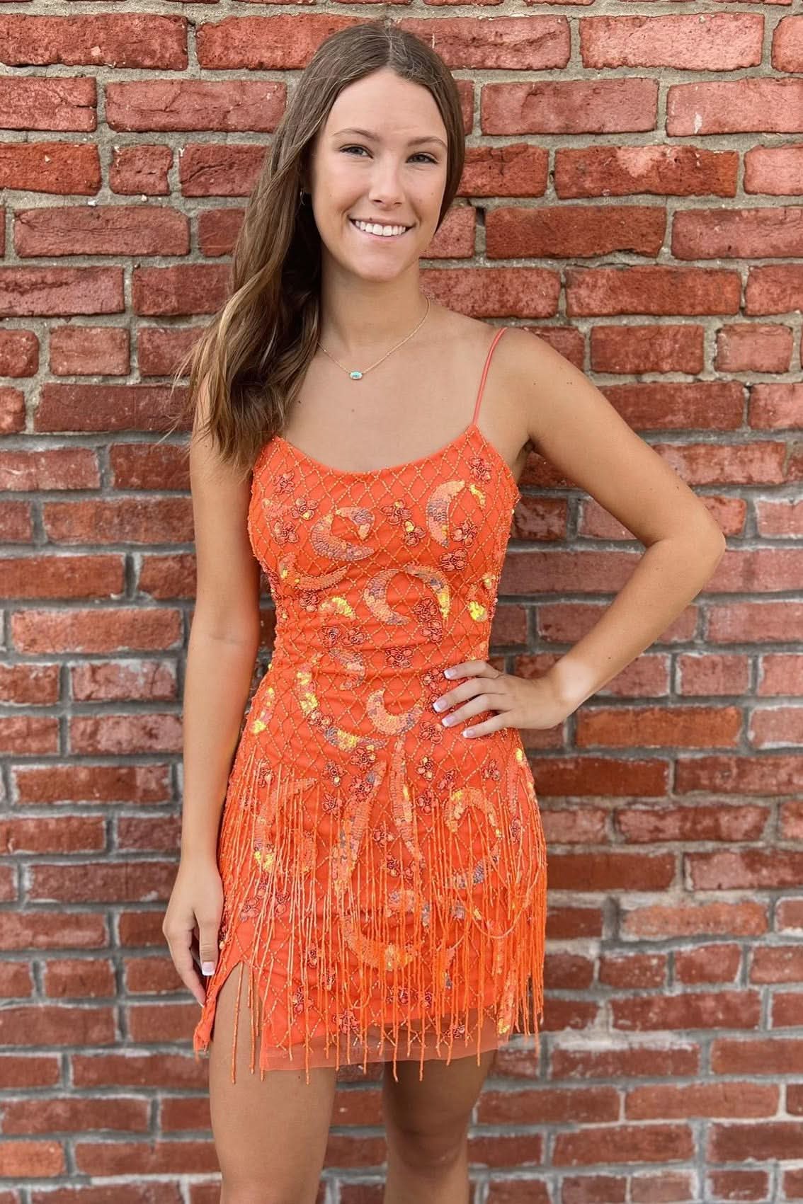 Trendy Hot Pink Sequin Lace-Up Short Homecoming Dress with Fun Fringes BM bride