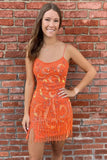 Trendy Hot Pink Sequin Lace-Up Short Homecoming Dress with Fun Fringes BM bride