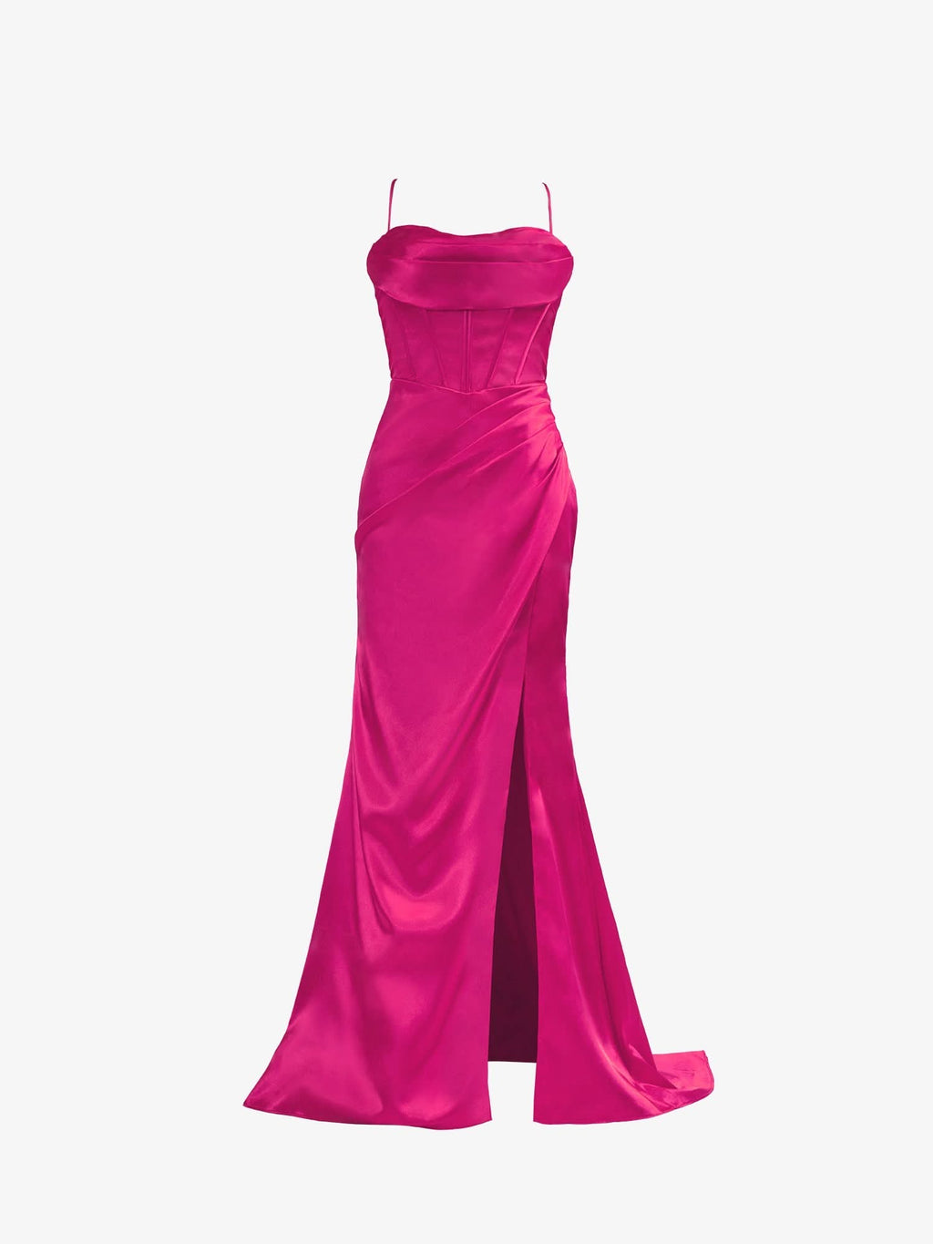 Radiant Hot Pink Spaghetti Straps Satin Mermaid Prom Dress with Slit BM bride