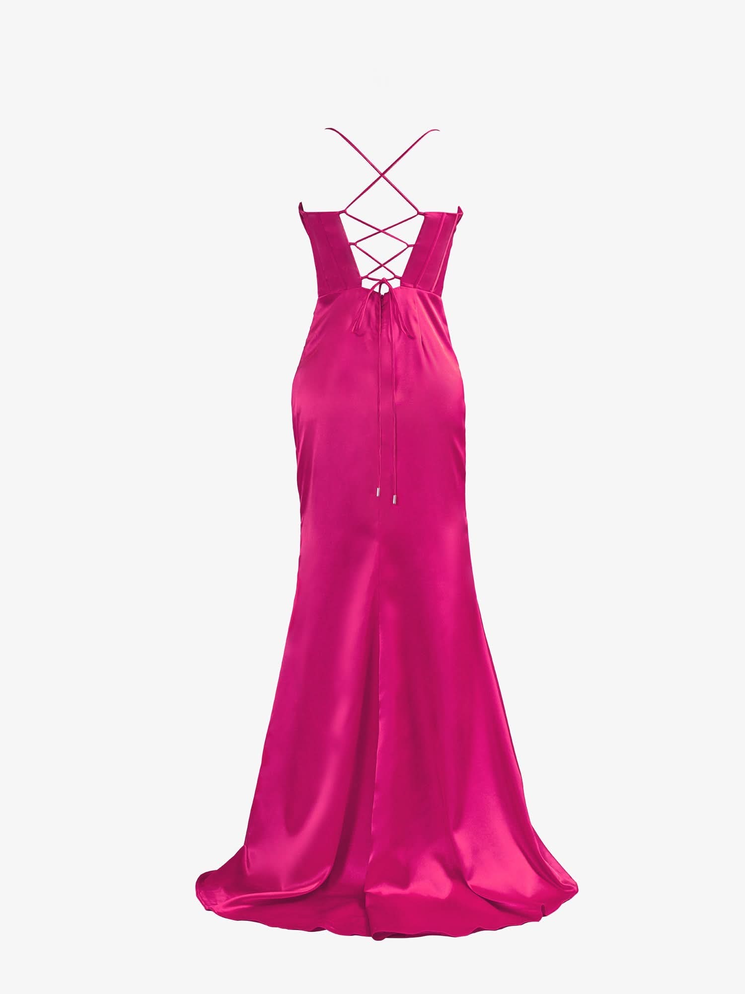 Radiant Hot Pink Spaghetti Straps Satin Mermaid Prom Dress with Slit BM bride