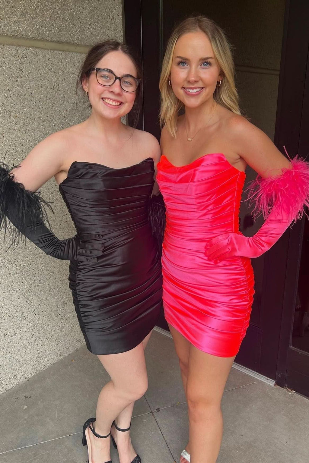 Hot Pink Strapless Ruched Short Cocktail Dress BM bride