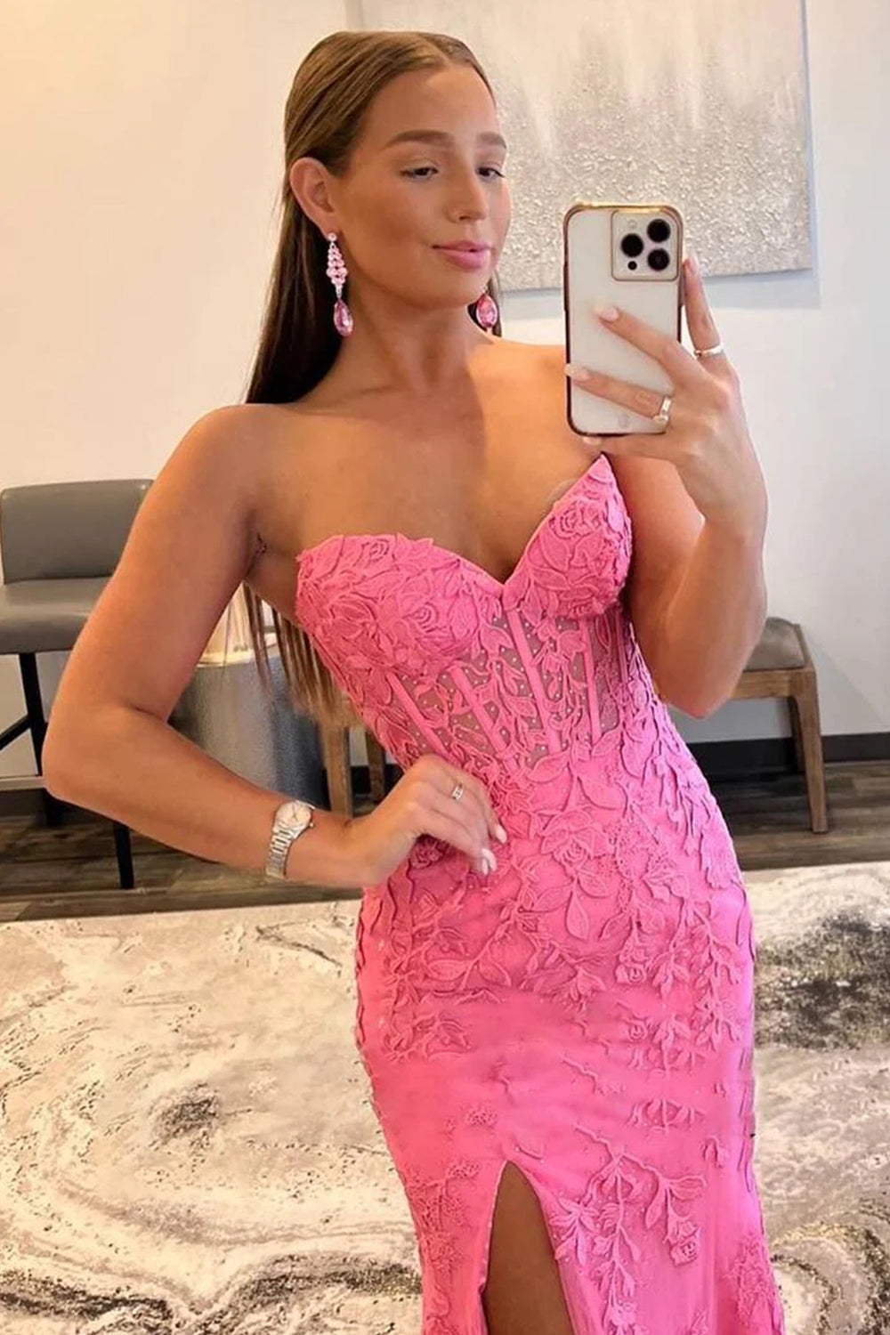Glamorous Mermaid Strapless Corset Lace Prom Dress Featuring a Sultry Slit BM bride