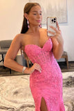 Glamorous Mermaid Strapless Corset Lace Prom Dress Featuring a Sultry Slit BM bride