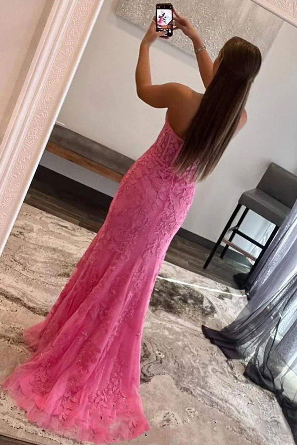 Glamorous Mermaid Strapless Corset Lace Prom Dress Featuring a Sultry Slit BM bride