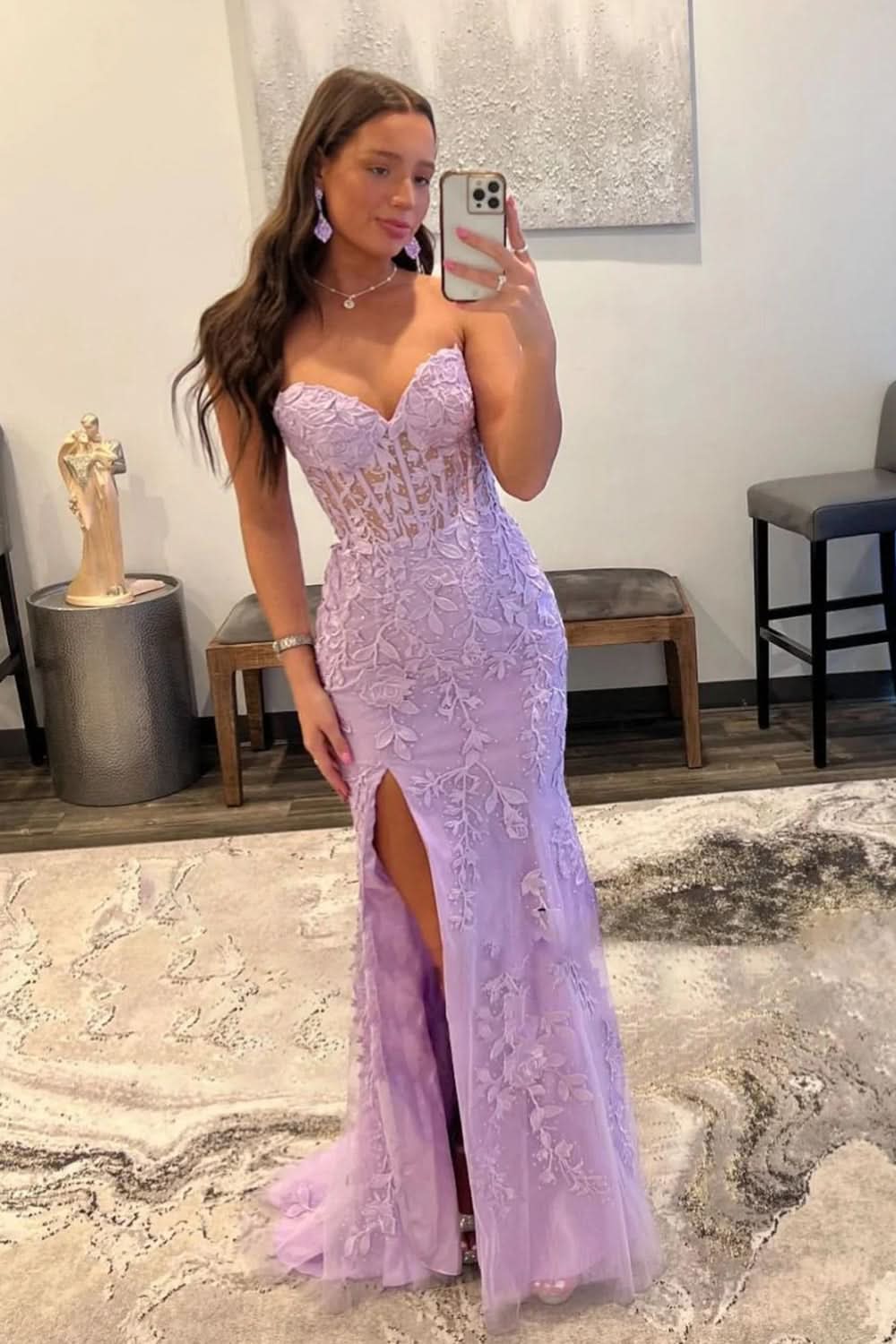 Glamorous Mermaid Strapless Corset Lace Prom Dress Featuring a Sultry Slit BM bride