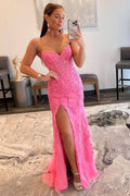 Glamorous Mermaid Strapless Corset Lace Prom Dress Featuring a Sultry Slit BM bride