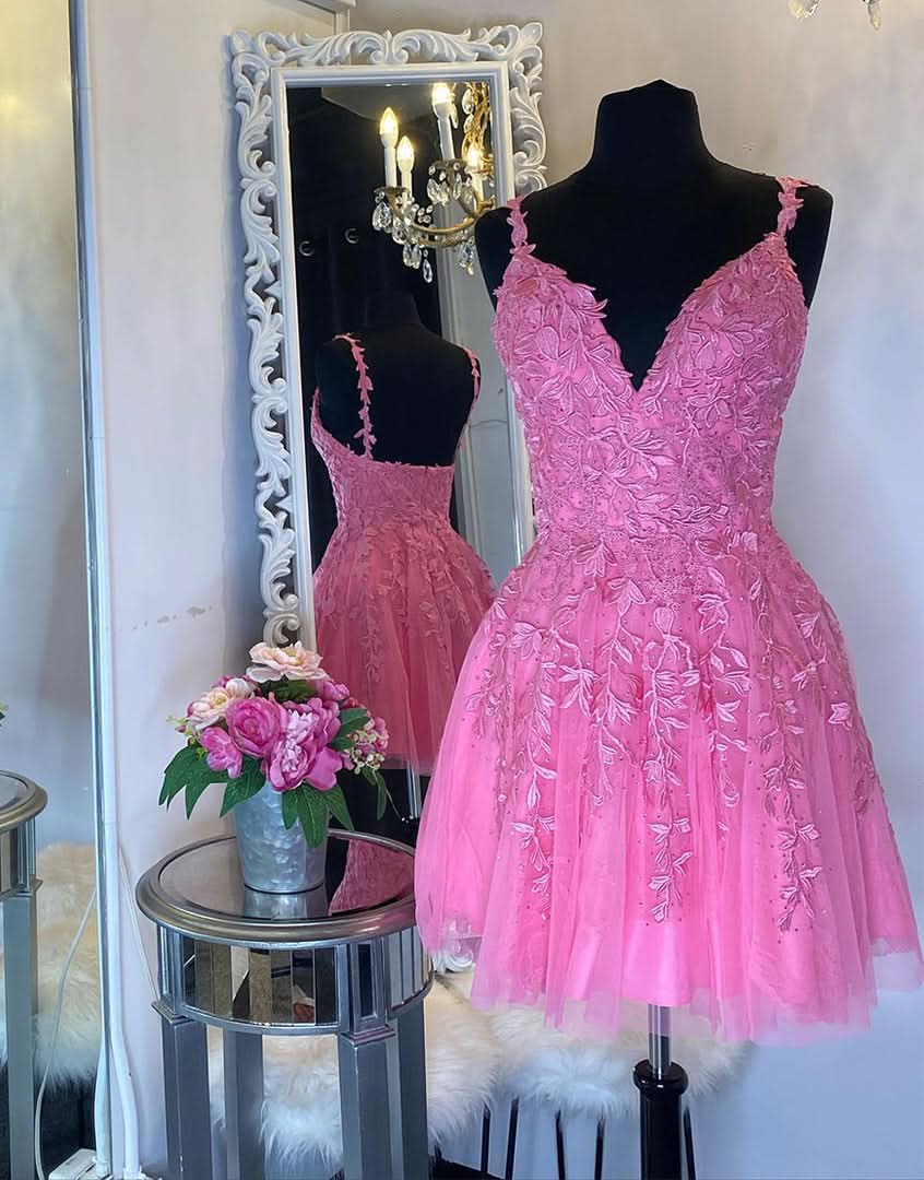Charming A-Line Short Homecoming Dress Adorned with Beautiful Appliques BM bride