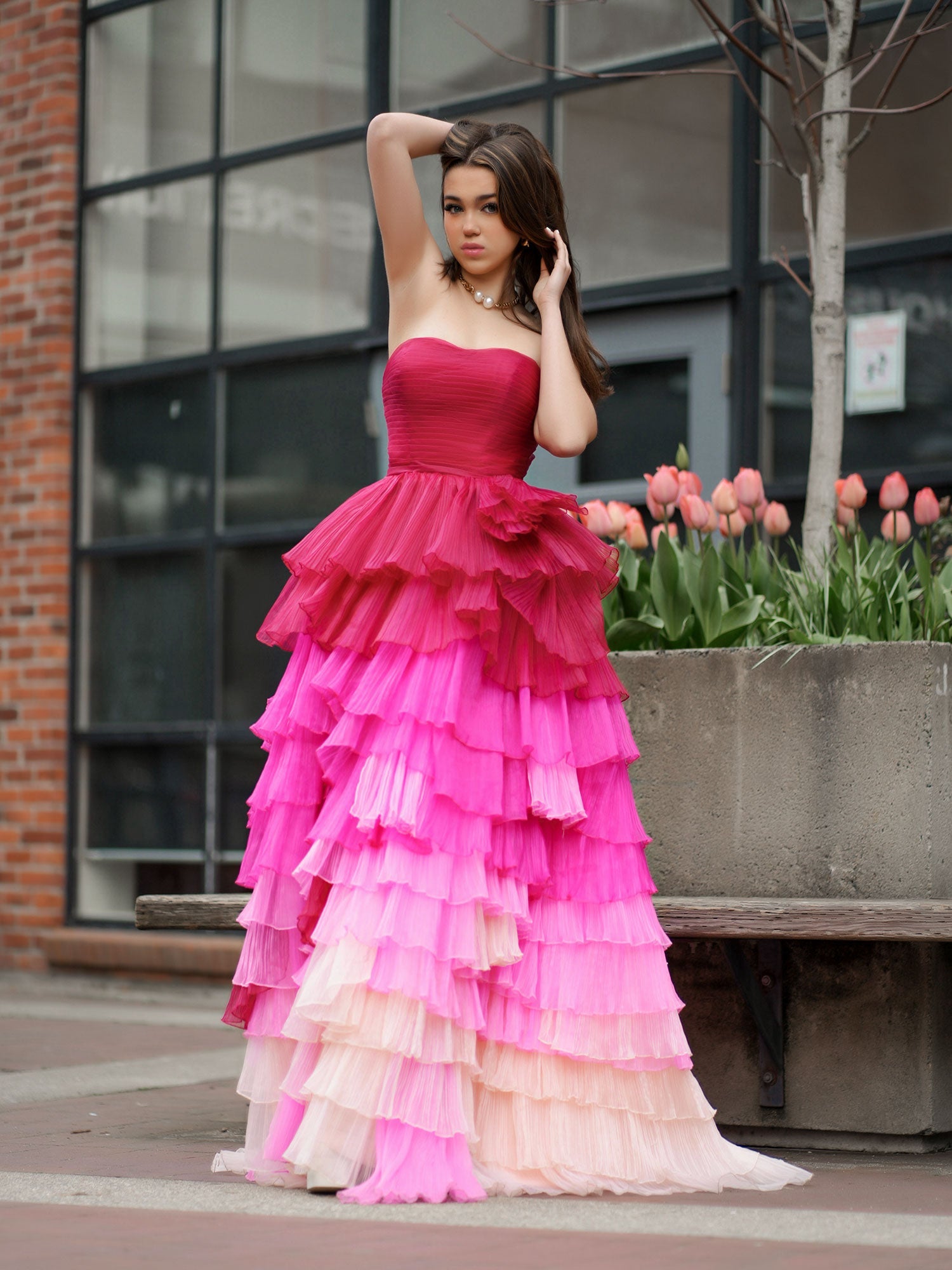 Stylish Sweetheart Pleated Bodice Long Prom Dress with Ruffles BM bride