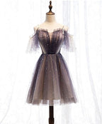Whimsical Sweetheart V-neck Mini Length Starlit Cloud Tulle Homecoming Dress BM bride