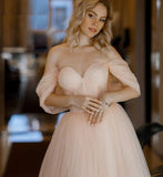 Charming A-Line Pink Tulle Tea Length Prom Dress BM bride