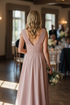 Dusty Rose Chiffon Pleated V-Neck A-Line Bridesmaid Dress - 20 Colors Available BMBRIDE
