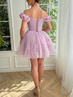 Lovely Lilac Corset Strapless Short Tulle Homecoming Dress BM bride