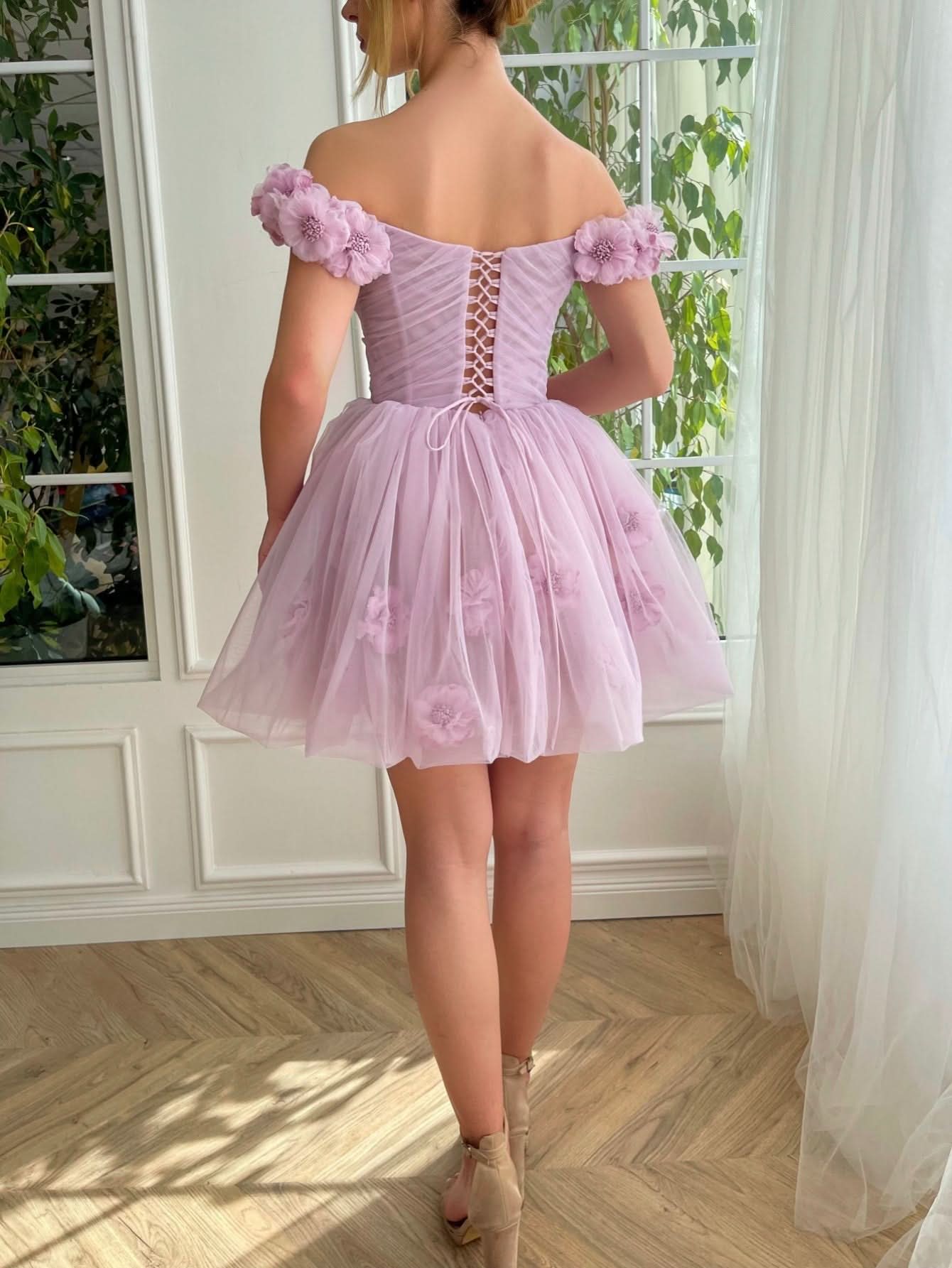 Lovely Lilac Corset Strapless Short Tulle Homecoming Dress BM bride