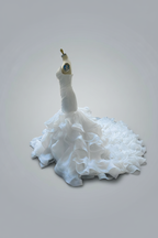 One-shoulder mermaid wedding dress with cascading organza ruffles - train spread