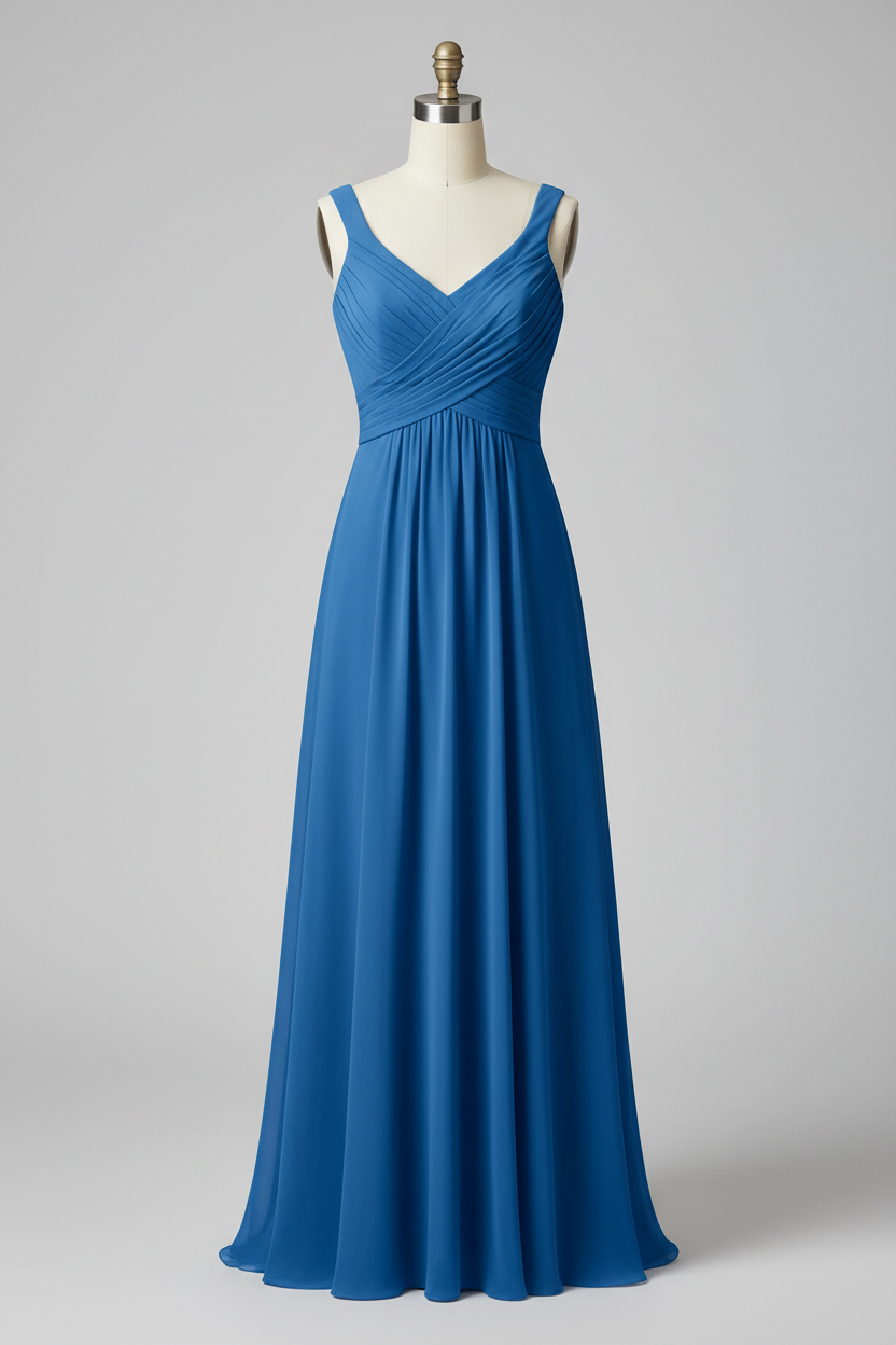 Dusty Rose Chiffon Pleated V-Neck A-Line Bridesmaid Dress - 20 Colors Available BMBRIDE