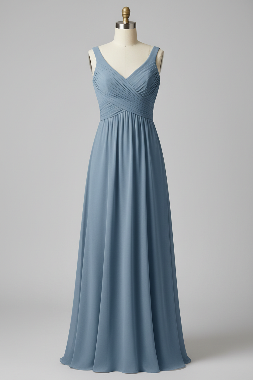 Dusty Rose Chiffon Pleated V-Neck A-Line Bridesmaid Dress - 20 Colors Available BMBRIDE
