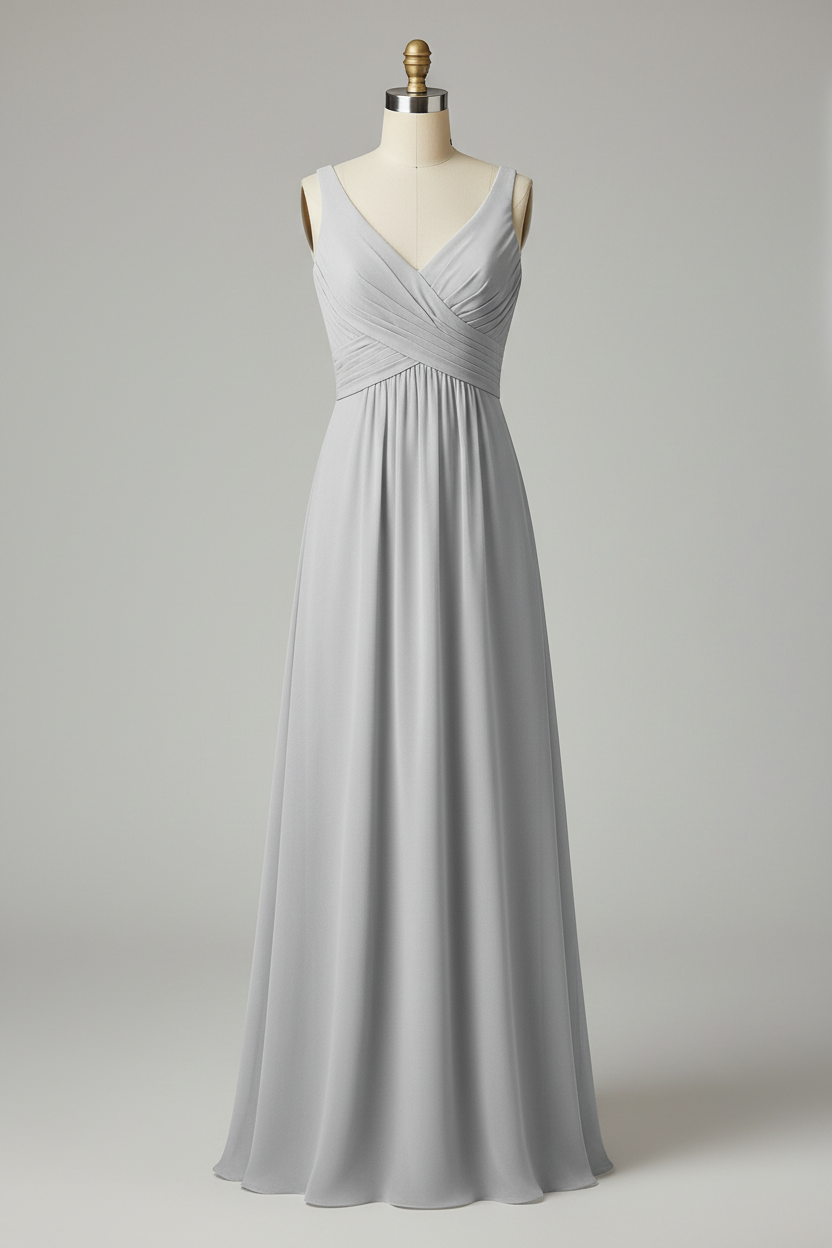 Dusty Rose Chiffon Pleated V-Neck A-Line Bridesmaid Dress - 20 Colors Available BMBRIDE