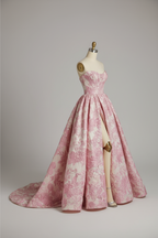 Pink floral embroidered ball gown - alternate side view