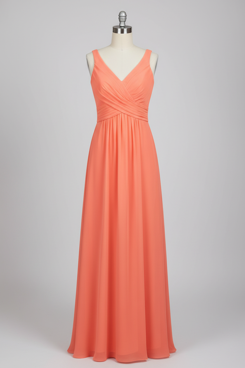 Dusty Rose Chiffon Pleated V-Neck A-Line Bridesmaid Dress - 20 Colors Available BMBRIDE