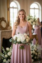 Dusty Rose Chiffon Pleated V-Neck A-Line Bridesmaid Dress - 20 Colors Available BMBRIDE