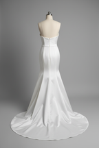 White satin cowl neck mermaid wedding dress - back view