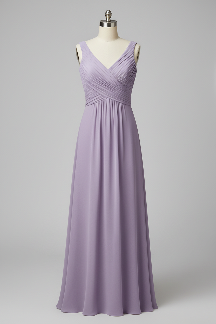 Dusty Rose Chiffon Pleated V-Neck A-Line Bridesmaid Dress - 20 Colors Available BMBRIDE