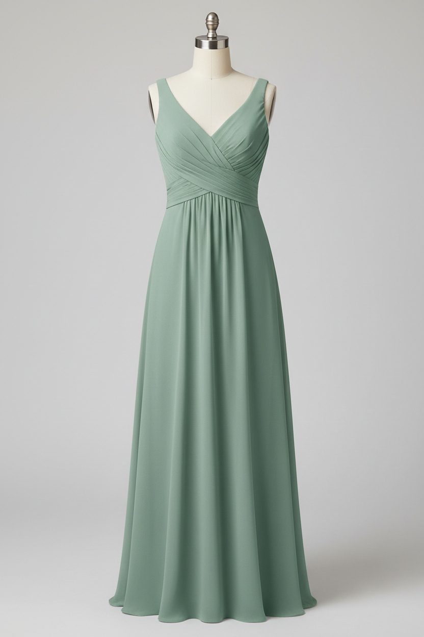 Dusty Rose Chiffon Pleated V-Neck A-Line Bridesmaid Dress - 20 Colors Available BMBRIDE