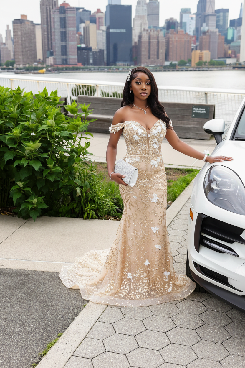 Champagne - Beaded Mermaid Gown