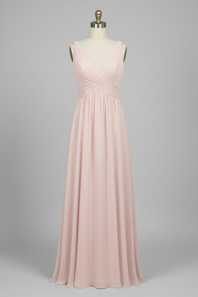 Dusty Rose Chiffon Pleated V-Neck A-Line Bridesmaid Dress - 20 Colors Available BMBRIDE