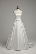 White pearl beaded corset A-line ball gown - front view