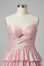 Blush pink tiered ruffle evening gown - bodice detail