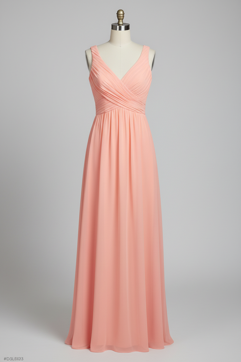 Dusty Rose Chiffon Pleated V-Neck A-Line Bridesmaid Dress - 20 Colors Available BMBRIDE