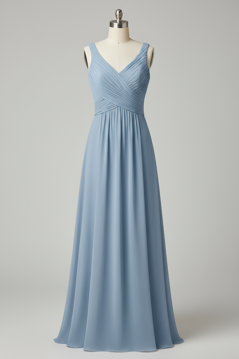 Dusty Rose Chiffon Pleated V-Neck A-Line Bridesmaid Dress - 20 Colors Available BMBRIDE