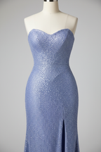 Periwinkle blue sequined evening gown - waist detail
