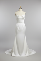 White satin cowl neck mermaid wedding dress - front view