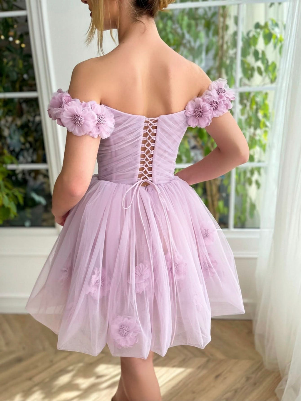 Lovely Lilac Corset Strapless Short Tulle Homecoming Dress BM bride
