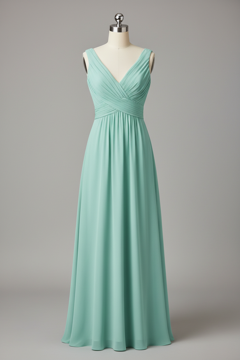 Dusty Rose Chiffon Pleated V-Neck A-Line Bridesmaid Dress - 20 Colors Available BMBRIDE