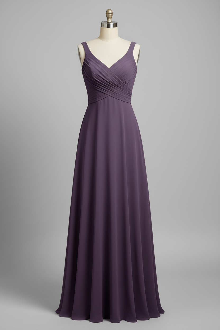 Dusty Rose Chiffon Pleated V-Neck A-Line Bridesmaid Dress - 20 Colors Available BMBRIDE